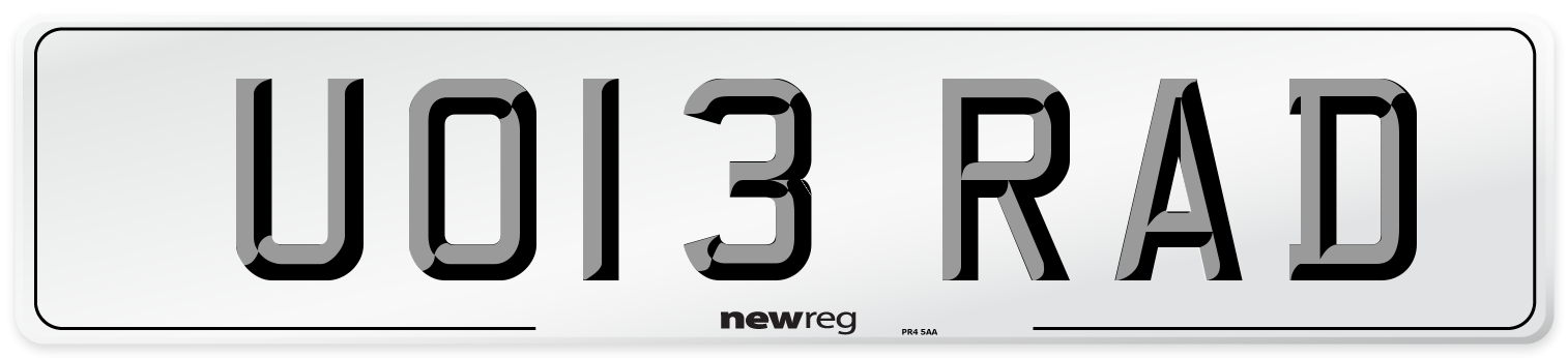 UO13 RAD Number Plate from New Reg